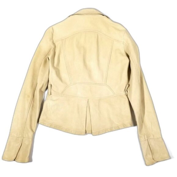 VINTAGE Vegetable Tan Genuine Leather Cargo Button Down Jacket Womens XS Minimal - Picture 6 of 9